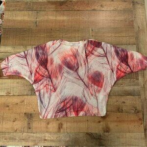 Luisa Ricci Italy Dolman Peacock feather print white pink top women’s large